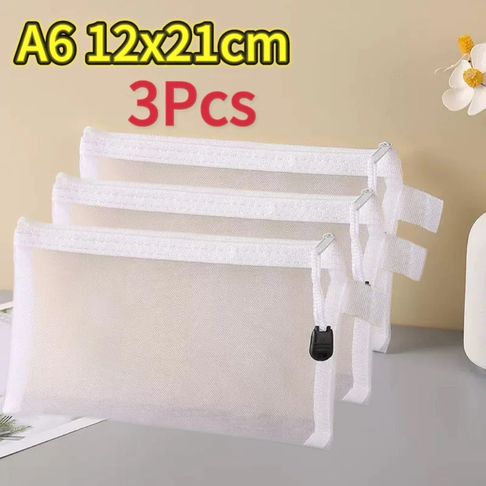 1-12Pcs Mesh Zipper Pouch Student Waterproof Zip File Bag Makeup Bag School Offi