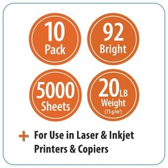 PenGear Copy Paper, 8.5″ x 11″ 92 Bright White, 20 lb., 10 Ream Case 5,000 Sheet