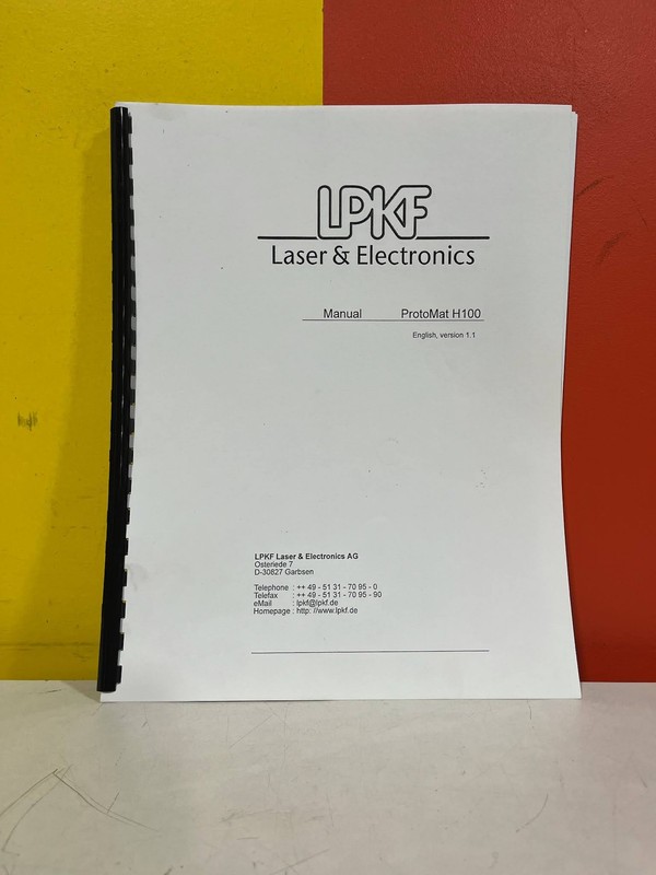 LPKF ProtoMat H100 Laser & Electronics Machine Operating and Service Manual