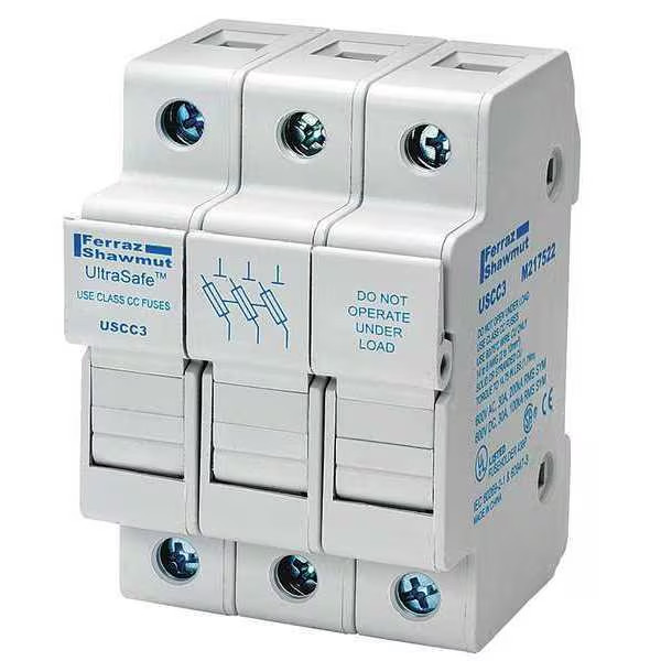 MERSEN USCC3 Finger Safe Fuse Block, CC UL Class, 600V AC/DC Volt Rating, 3 Pole