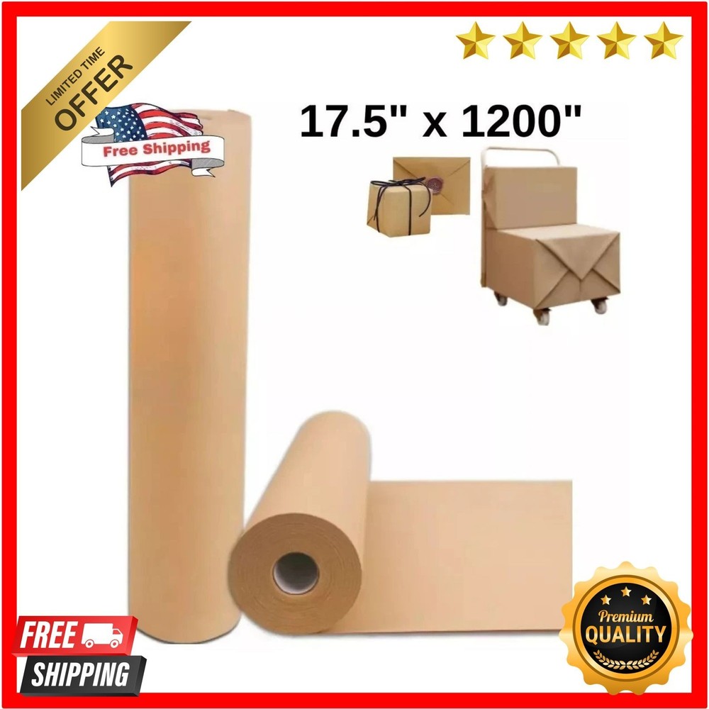 17.5″ x 1200” Brown Kraft Paper 50 lb Basis Thick Roll Packaging Shipping NEW**