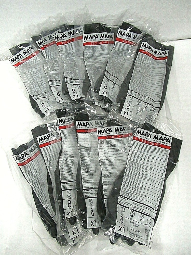 12 Pair – MAPA Professional TECHNIC 401 Neoprene Lined Work Gloves – Men’s SMALL