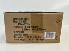 2 Rolls of Laminating Rolls 18” x 500′ , 1.5 Mil, 2.25” Core