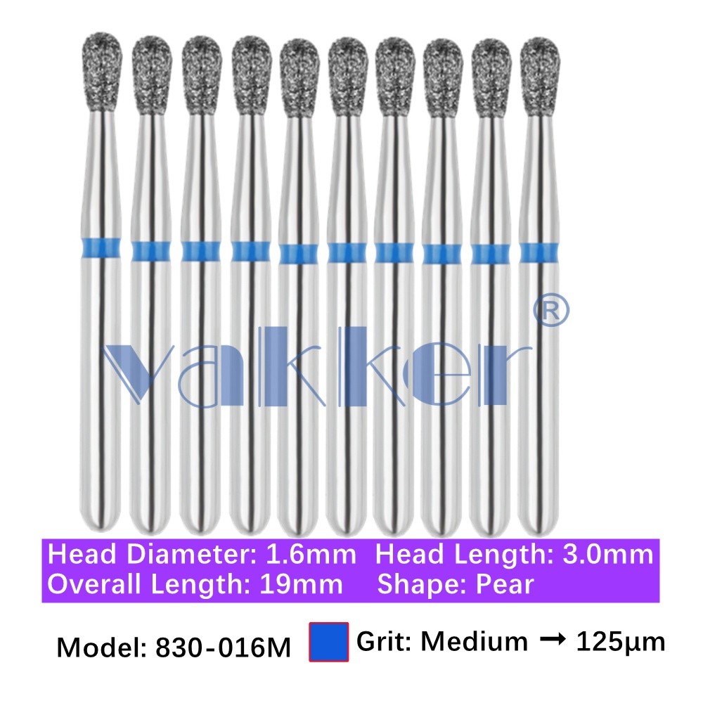 10pc Vakker Dental FG Diamond Burs Pear Burs for High Speed 830-016M Medium Grit