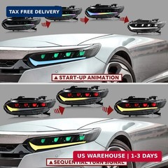 Multicolor Chase LED Headlights for Honda Accord 2018-2022 – Quad Beam Pair