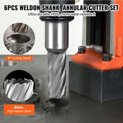 VEVOR Annular Cutter Set HSS Magnetic Drill Bits 6 PCS Weldon Shank 1″ Depth