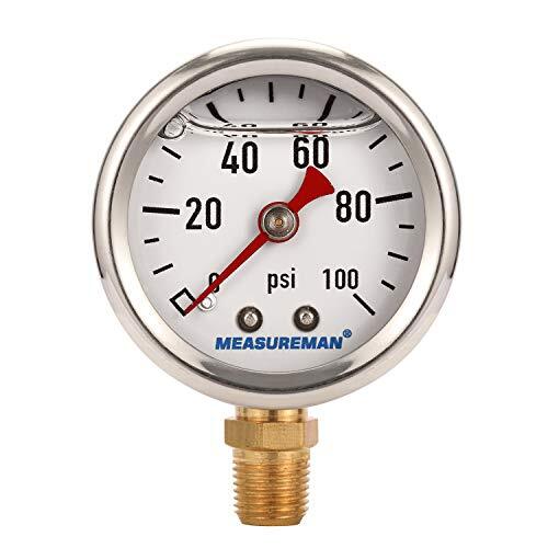 1.5″ Dial Size, Liquid Filled Fuel Pressure Gauge, 0-100Psi, +/-3-2-3%, 1/8″NPT