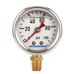 1.5″ Dial Size, Liquid Filled Fuel Pressure Gauge, 0-100Psi, +/-3-2-3%, 1/8″NPT