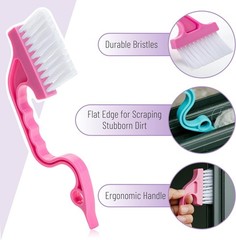 Window Track Cleaning Brush with Ergonomic Handle and Built-in Scraper, 2-Pack,