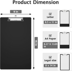 Plastic Legal Size Clipboard, Black 8.5 x 14 Clip Boards | Size 9 x 15 in, Lo…
