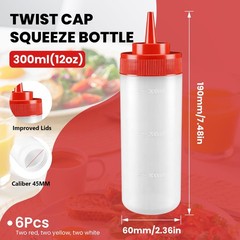 VAKUKK Multicolor Food-Grade Squeeze Bottles 12 Ounces, Clear/Transparent
