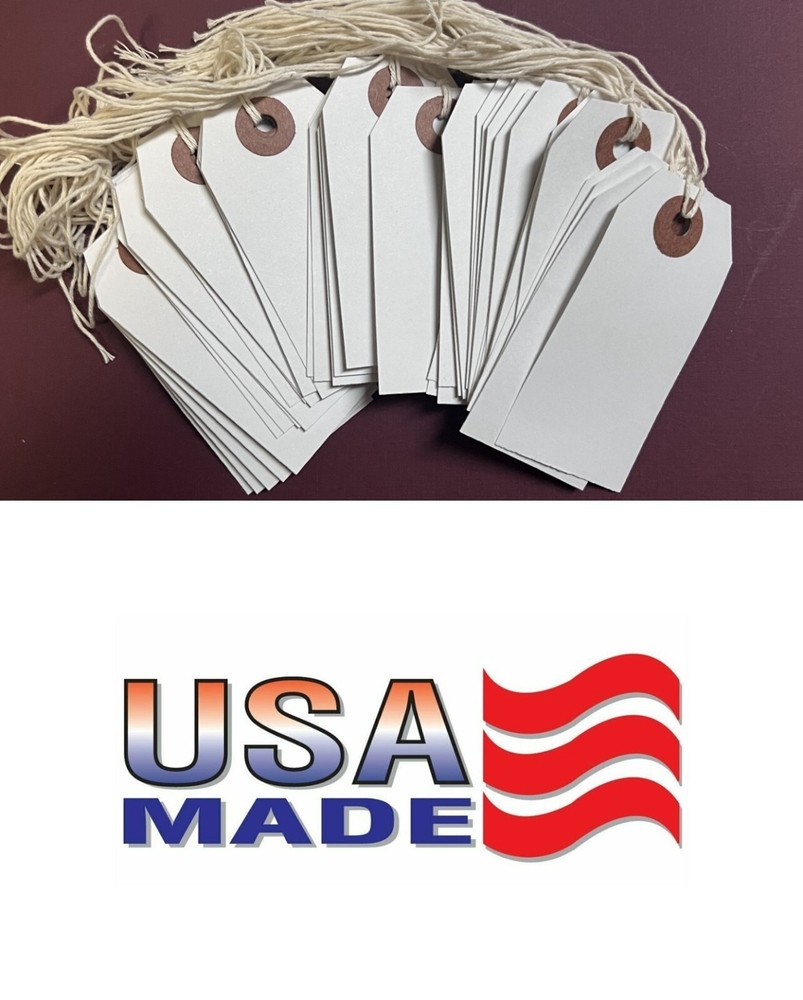 100 Small White Inventory Tags 3 1/4″ x 1 5/8″ Size 2 Pre-strung with String