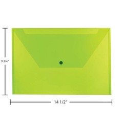 JAM PAPER 9¾x14½ Lime Green Plastic Envelopes w/ Snap Closure Booklet/Legal 12-P
