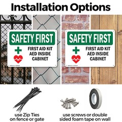 (2 Pack) First Aid Kit AED Inside Cabinet With Symbol OSHA Safety First Sign