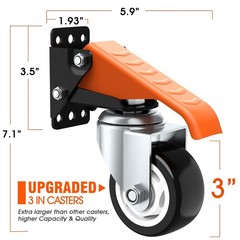 Heavy Duty 880Lbs Capacity Retractable Casters Wheels Kit 3 Inch Casters Set