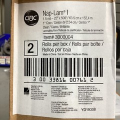 Box Of 2 RollsGBC Nap-Lam 1.5 mil Thermal Laminating Film 25″ x 500 ft, 1″ Core