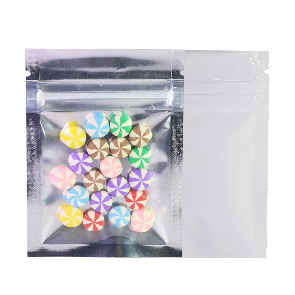 100x Small Clear & White Mylar Zip Lock Bags 2.5×3.5in (Free 2-Day Shipping)