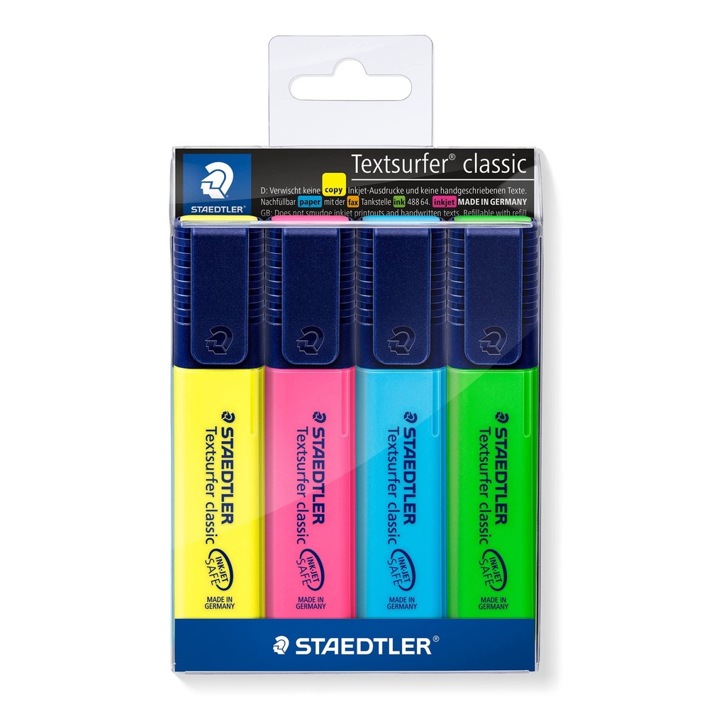 364 WP4 Textsurfer Classic Highlighter Assorted Colours 4 Pack Office