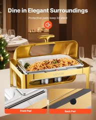 Gold 9QT Roll Top Chafing Dish Buffet Set Stainless Steel with Fuel Holder Hotel