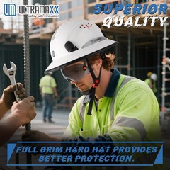 Full Brim Hard Hat with Built-in Visor, 6-Point Suspension, Fits 20.87-24.80″