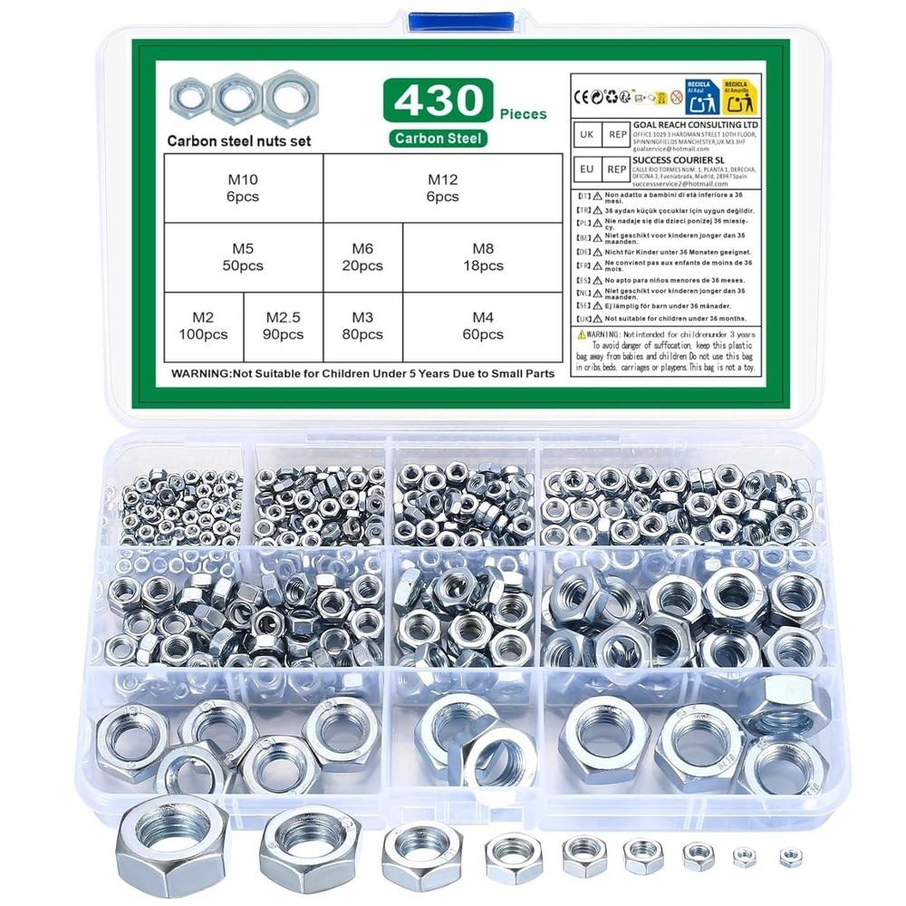 Metric Hex Nuts Assortment Kit, 430 Pcs Stainless Steel Hex Nuts Set, Hex Har…