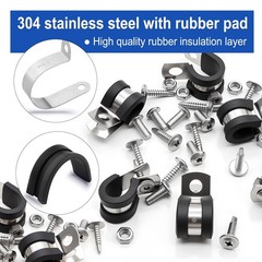 Taiss 136PCS Cable Clamps Assortment Kit 304 Stainless Steel Rubber Cushion Pipe