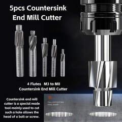 5Pcs Counterbore Drill Bits Set, 4 Flutes Straight End Mill Cutter HSS Countersi