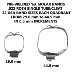 Orthodontic Pre-Welded 1st Molar Bands USA Sizes Roth .022 Tube/ Cleat Pack of 5
