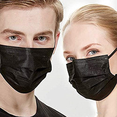 100PCS 3 Ply Black Disposable Face Mask Filter Protection Face Masks, Non-woven