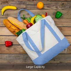 TOPDesign 1-Pack Canvas Tote Bag with an External Large, Light Blue/Natural