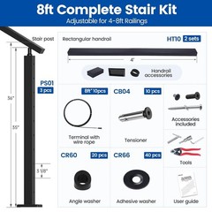 Muzata 4-8FT Black Cable Railing Kit 36″ Stair Post System Complete RC09 DIY