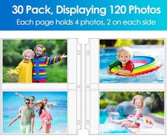 Photo Album Sleeves 2 Pocket 5 x 7 In Page Sheet Organizer 3 Ring Binder 30 Pack