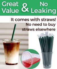 12 oz Clear Plastic Cups with Lids and Straws, Disposable 12 Ounces,