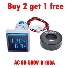 AC 60-500V 0-100A 22mm 3 in 1 Voltmeter Ammeter LED Digital Volt/AMP Meter