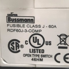 Bussmann RDF60J-3-COMP Fused Disconnect Switch, Class-J, 3-Pole, 600VAC 60A