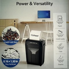 12 Sheet Commercial Office Paper Shredder, P-4 Security, 4.5 gal, Quiet 58 dB
