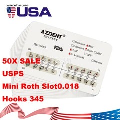 50Set Dental Orthodontic Brackets Metal Braces Mini Roth018 Hook 345 AZDENT