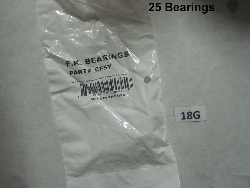 25 QTY FK Bearing CF5Y, 5/16-24 x 5/16 Rod End, Female Right Hand w Stud