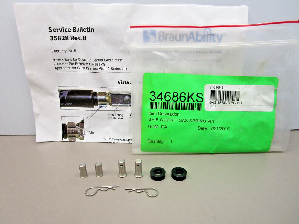 Braun Access Lift 34686KS Gas Spring Pin Kit for Century 2 and Vista 2