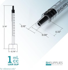BH Supplies 1mL Luer Slip Tip Syringes (No Needle) – 100 Count (Pack of 1)
