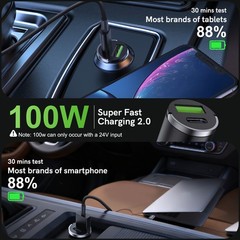 100W Super Fast Car Charger USB PD 2-in1 Cigarette Lighter Adapter For Car