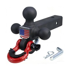 Tri-Ball Trailer Hitch w/Hook & D-Ring Shackle, Fits 2-Inch Receiver | Matte …