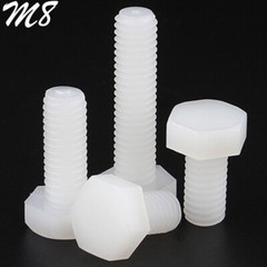 M8 – 1.25 White Nylon Hex Head Bolts Full Thread Hex Cap Plastic Screws DIN 933