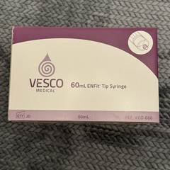 Vesco ENFit Enteral Syringe Medical 60mL Purple/Clear 30 Count Flat Top VED-660