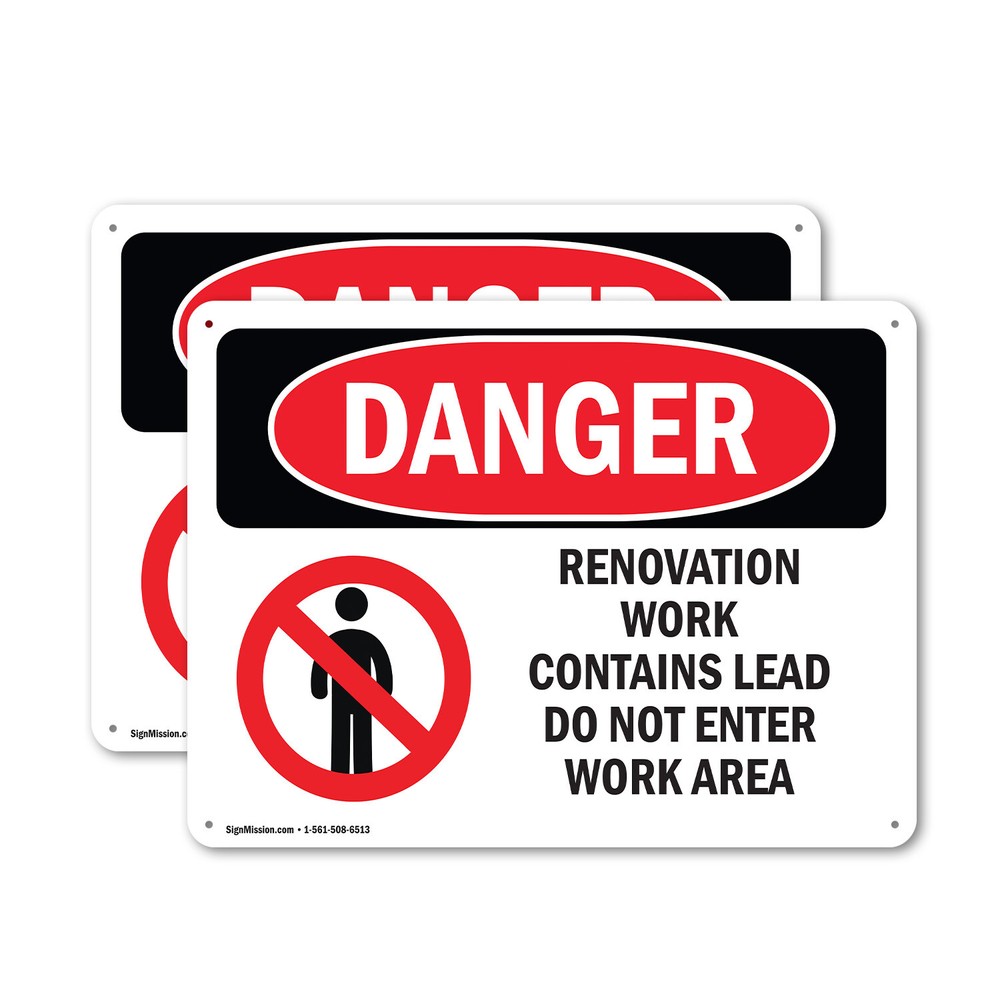 (2 Pack) Renovation Work Contains Lead Do Not Enter OSHA Danger Sign Decal Metal