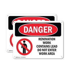 (2 Pack) Renovation Work Contains Lead Do Not Enter OSHA Danger Sign Decal Metal
