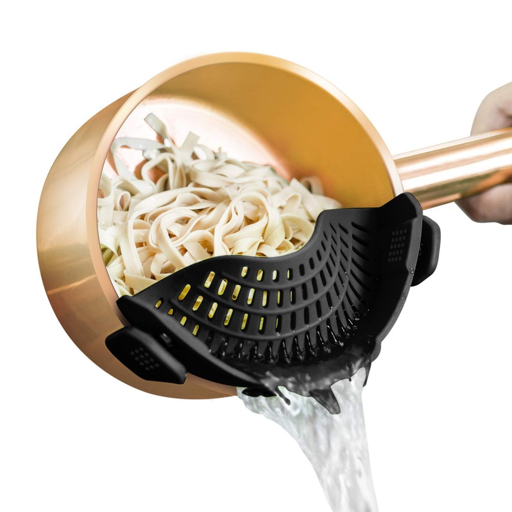 AUOON Clip On Strainer Silicone for All Pots Standard 8.86 x 3.55 in, Black