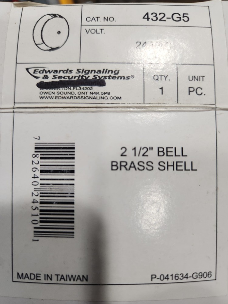 Edwards Signaling 432-G5 24V 2 1/2 Bell Brass Shell