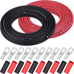 2/0 Gauge 2/0 AWG Wire 10 Feet Black + 10 Feet Red Welding Battery Pure Copper F