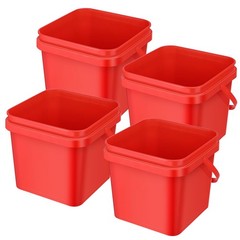 Jingmore 4 Pcs Plastic Bucket 5 Quart Square Utility Small Pail Red